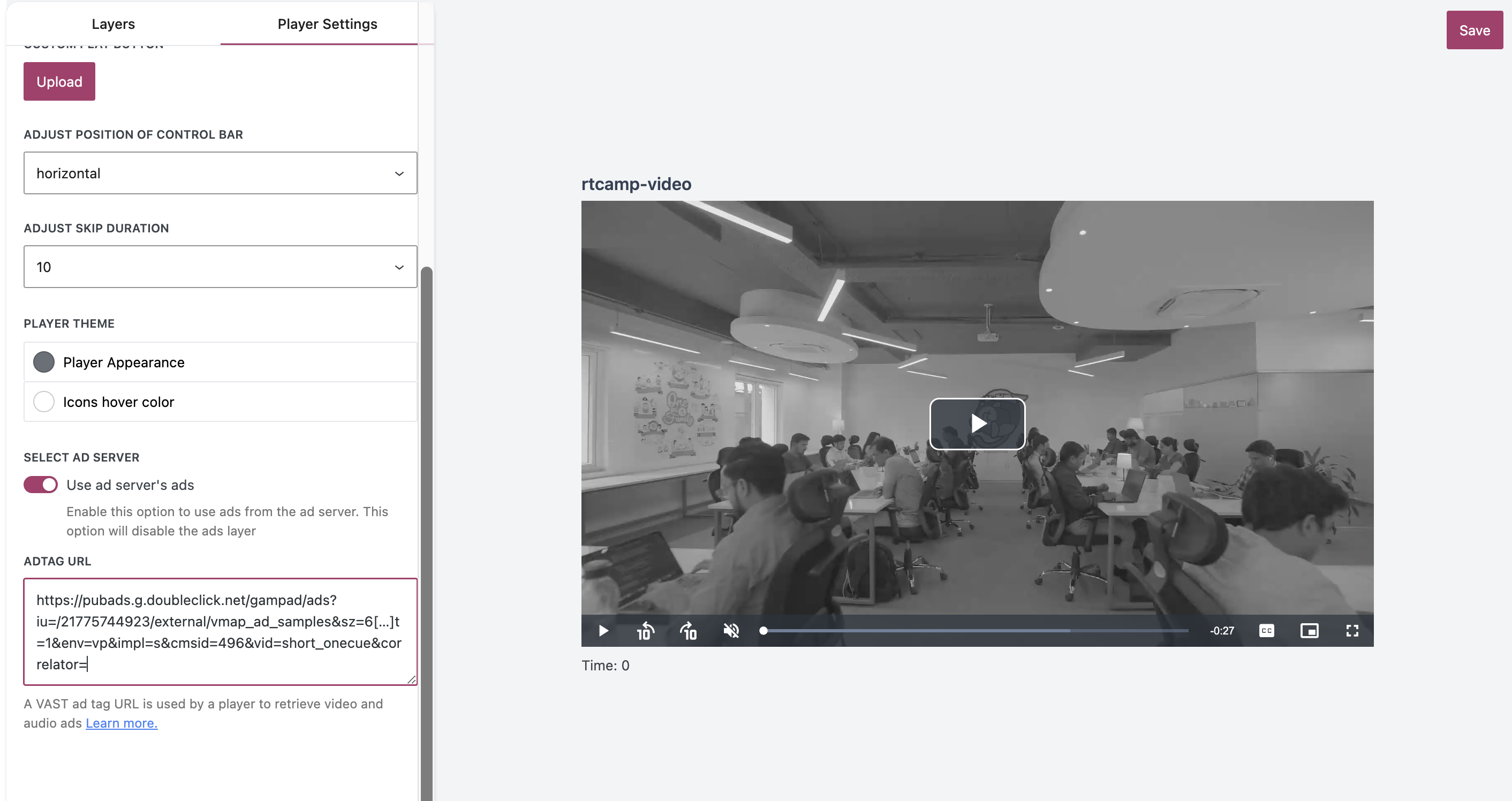 GoDAM Appearance settings for single videos