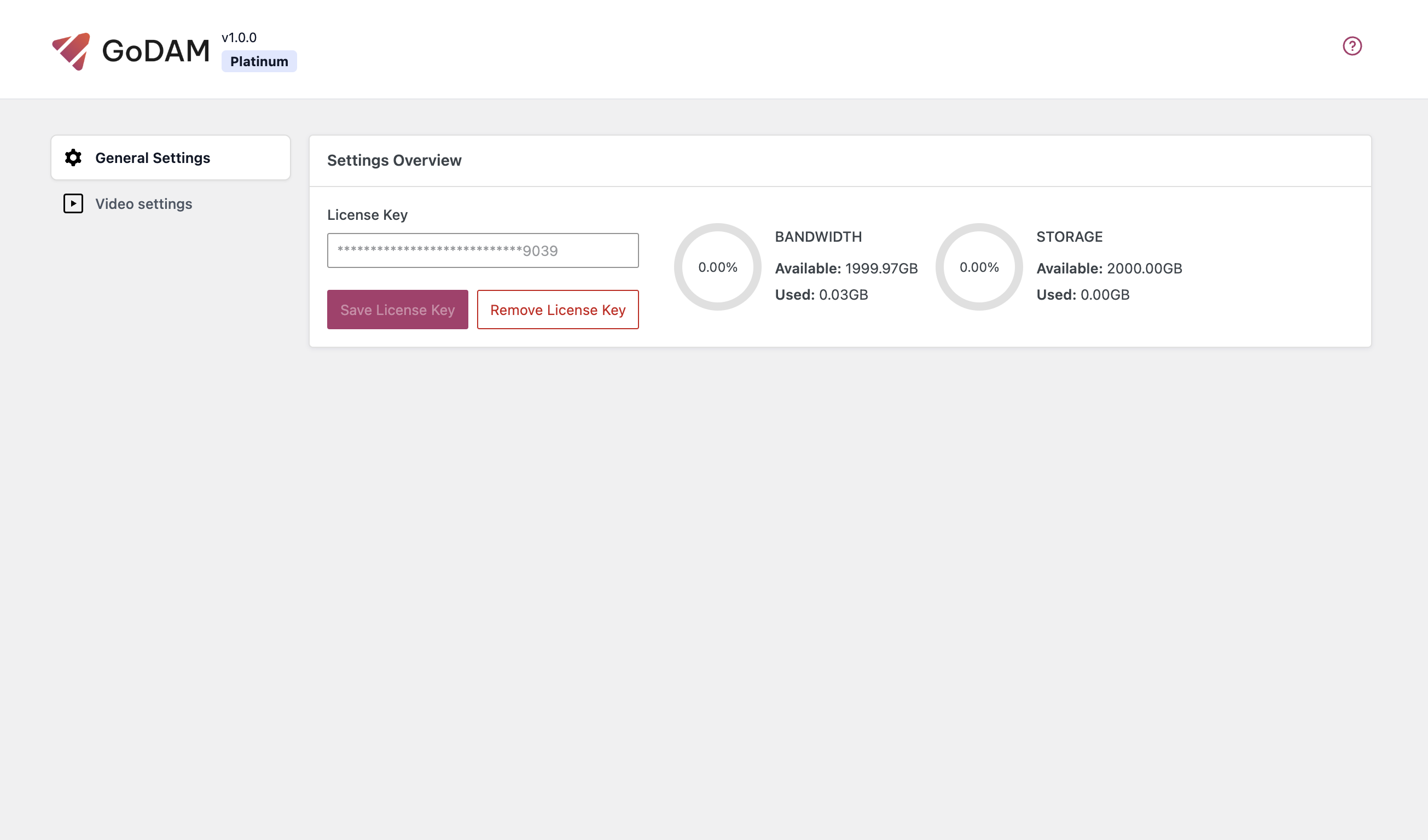 GoDAM General Settings