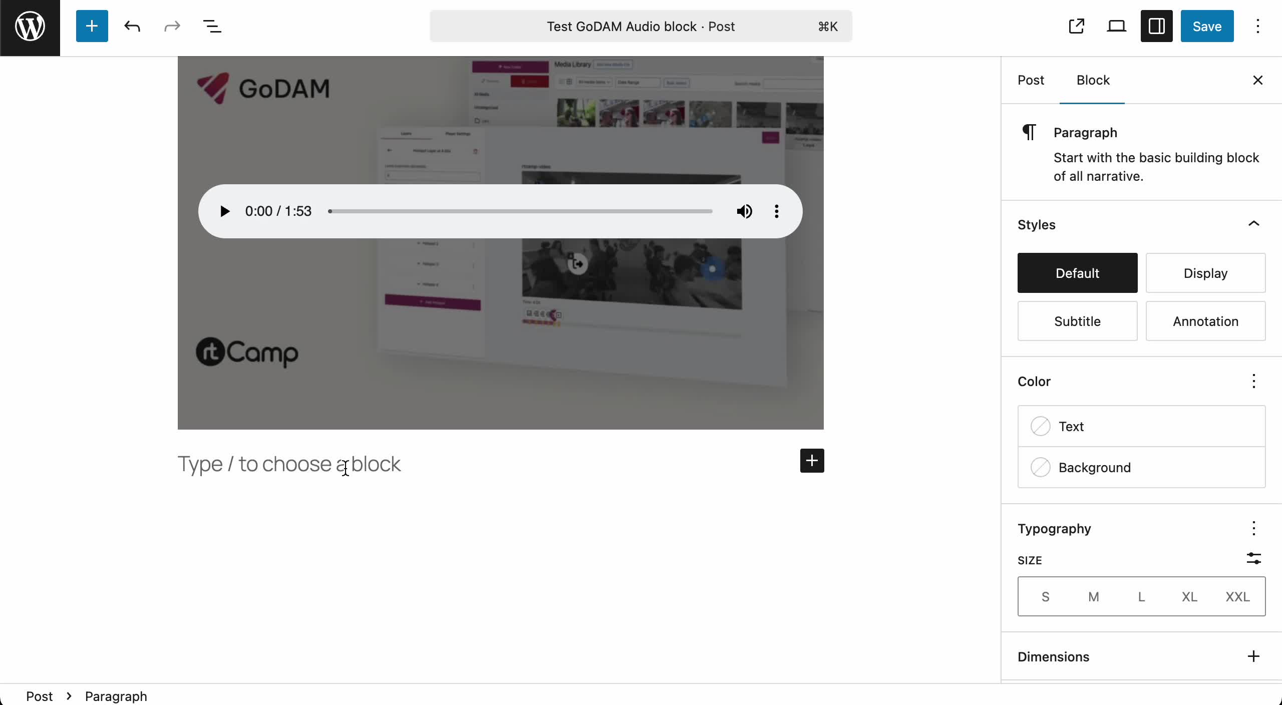 GoDAM Gutenberg Audio Block