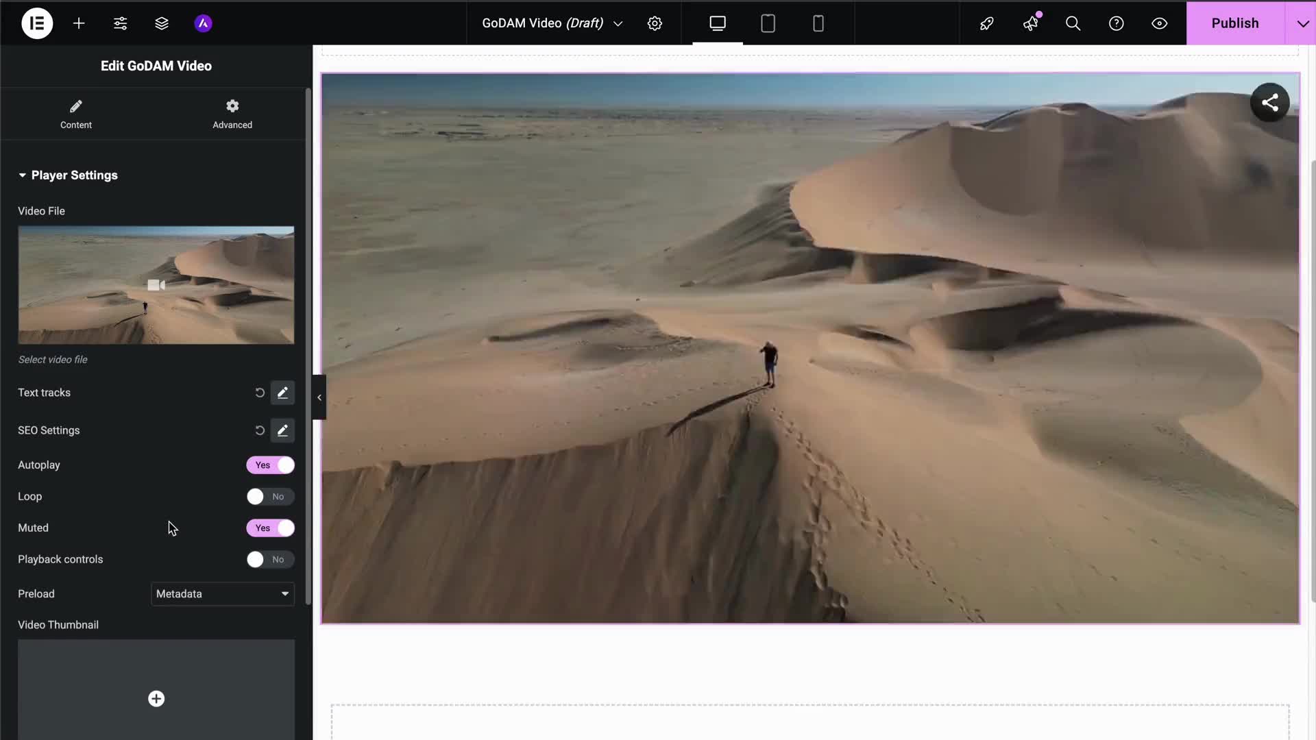 GoDAM Elementor block video