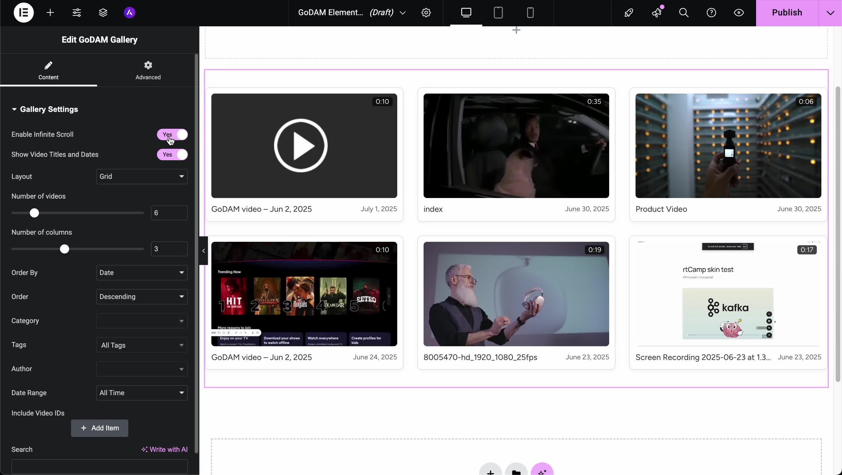GoDAM Elementor Gallery Widget