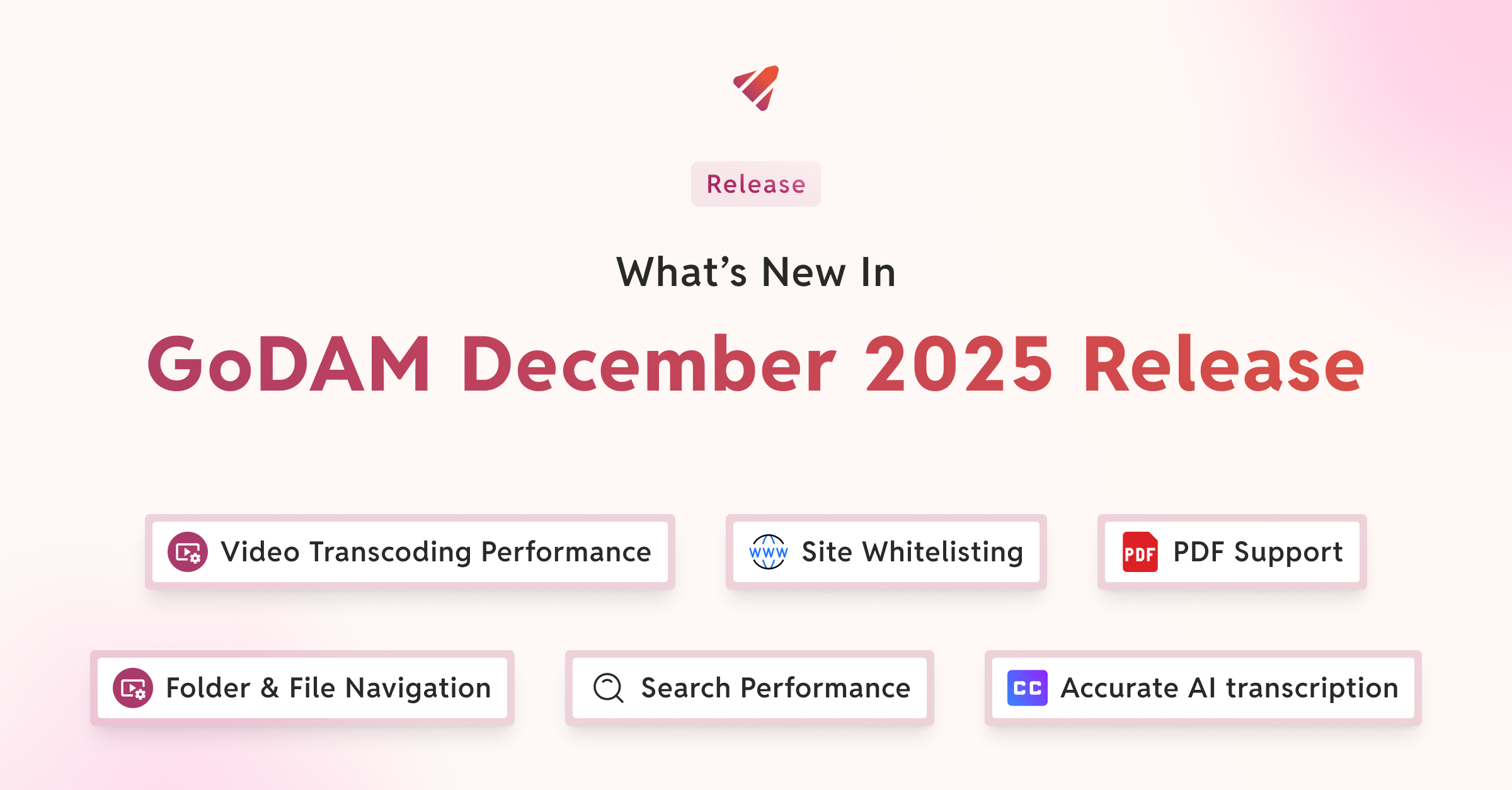 GoDAM December 2025 release with improved video transcoding, site whitelisting and PDF support