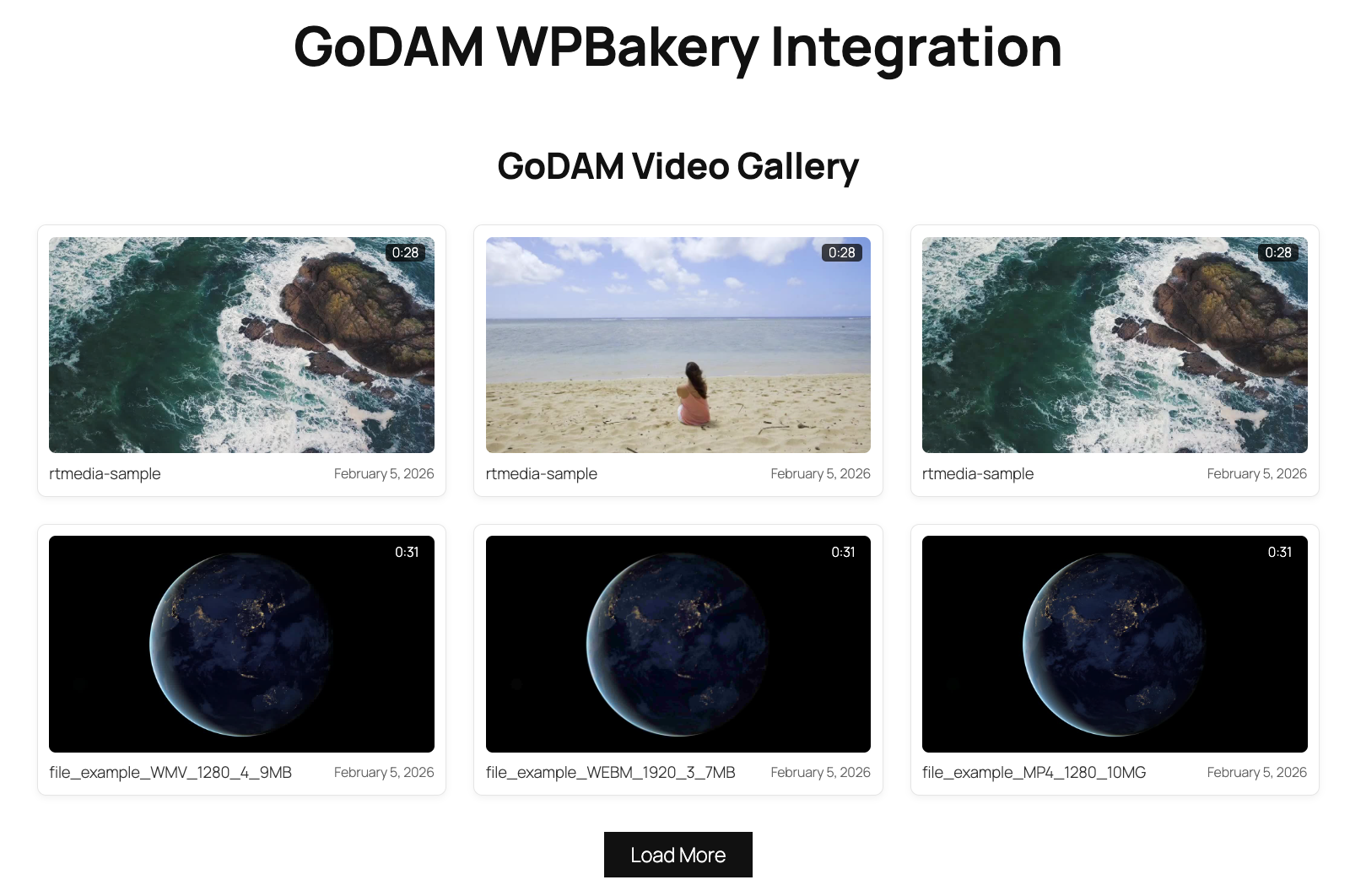 GoDAM WPBakery video gallery element